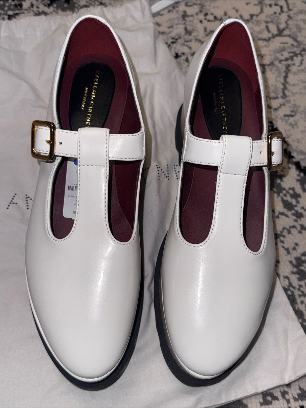 NWT! Stella McCartney White Patent MaryJane Platform Shoes with Gold Buckle Sz 9 - Picture 6 of 10